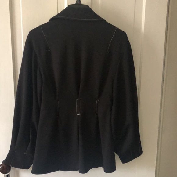 ASOS • Black Fitted Jacket with Balloon Sleeves & White Thread Trim - Picture 14 of 15